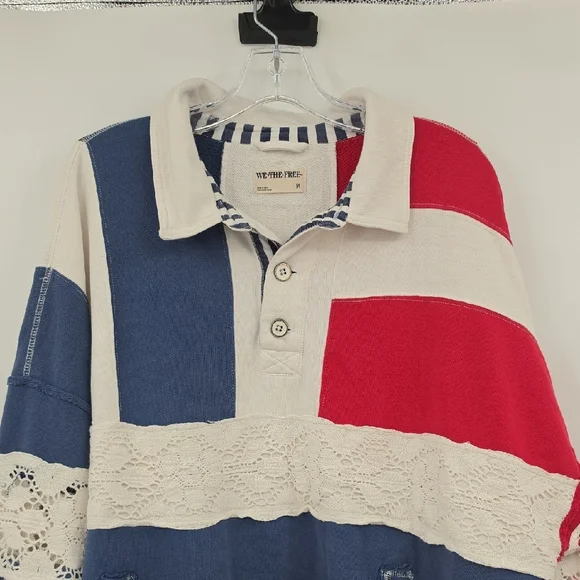 We The Free Colorblock Rugby Pullover - Navy, Red, Cream Size M - Picture 2 of 9